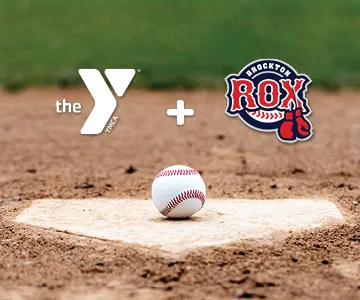 Brockton Rox and Y logo sitting above a baseball plate with a baseball on the plate