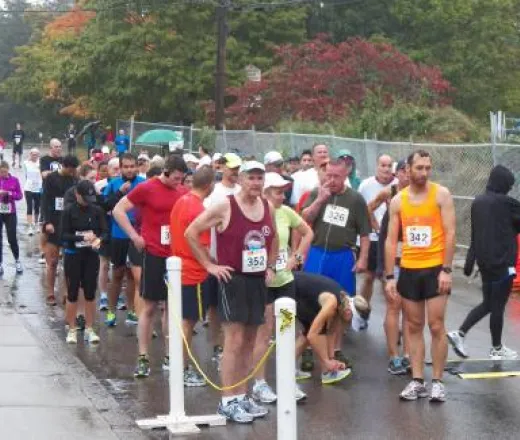 Runners lined up for a fundraiser run &amp; walk ready to go